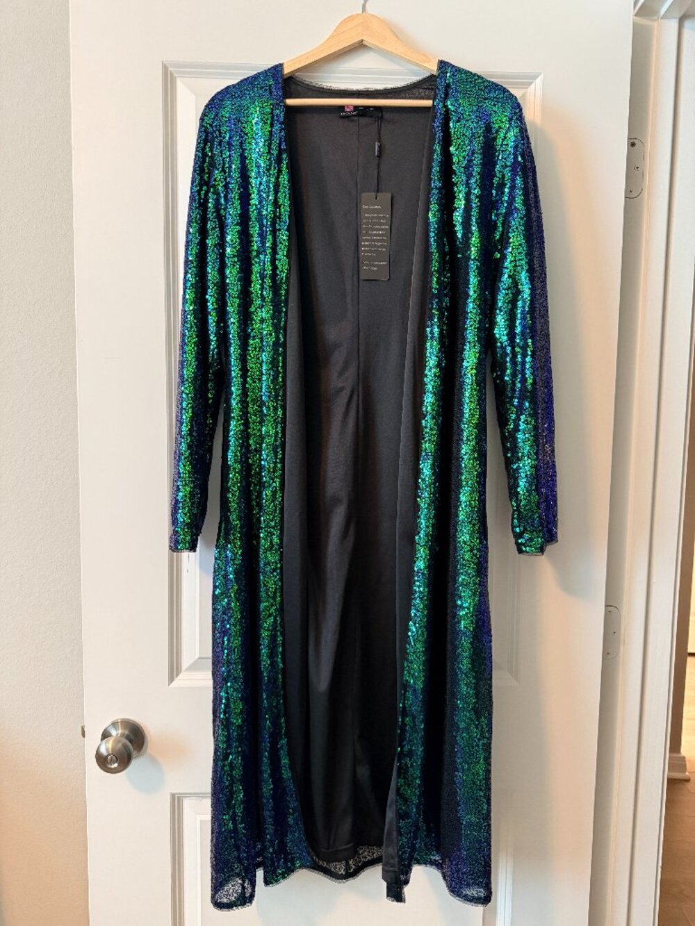 New with Tags Kancy Kole Long Sequin Jacket in Green/Black Size L